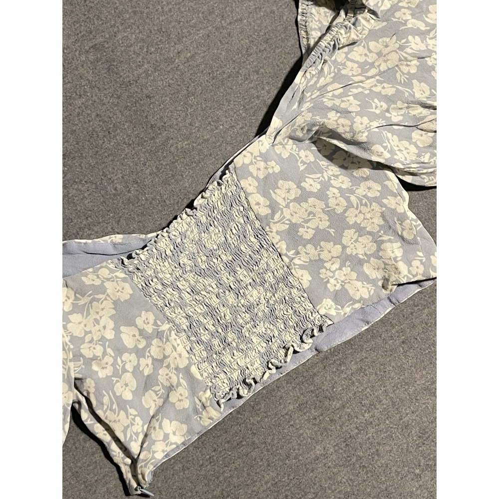 Reformation Floral Puff Sleeve Crop Top Womens Size 6 Blue Cottagecore - Picture 5 of 5